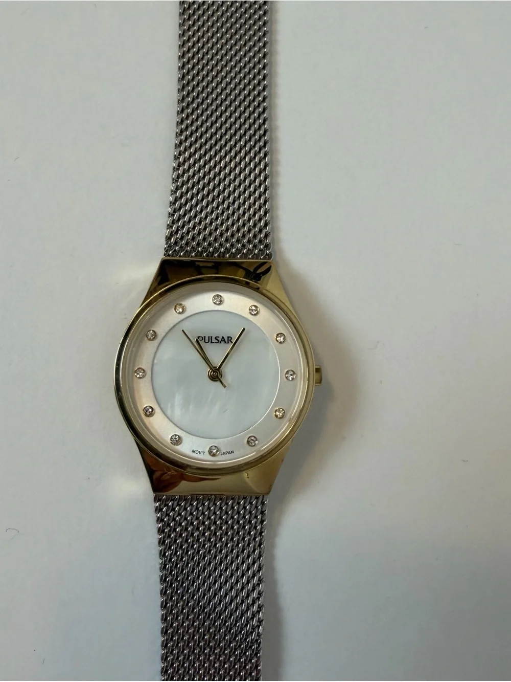 Pulsar Ladies Watch with Gold Plated Case and Stainless Steel Milanese Mesh Band